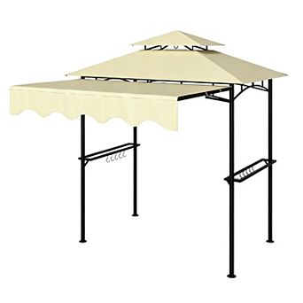8' x 5' Steel Frame BBQ Canopy with Storage Shelves and Sun Shade Awning for Patio Grilling