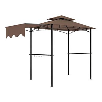 8' x 5' Steel Frame BBQ Canopy with Storage Shelves and Sun Shade Awning for Patio Grilling