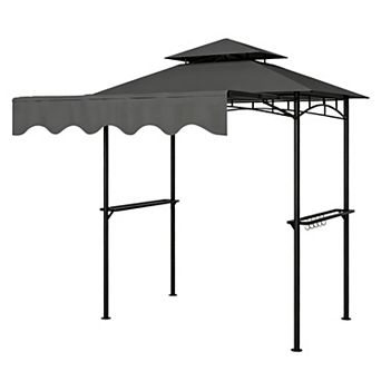 8' x 5' Steel Frame BBQ Canopy with Storage Shelves and Sun Shade Awning for Patio Grilling