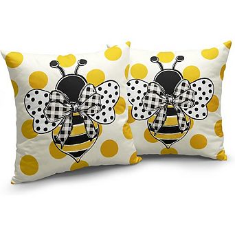 Summer Bee Throw Pillow Covers Set of 2, Polka Dot Farmhouse Cushion Decor