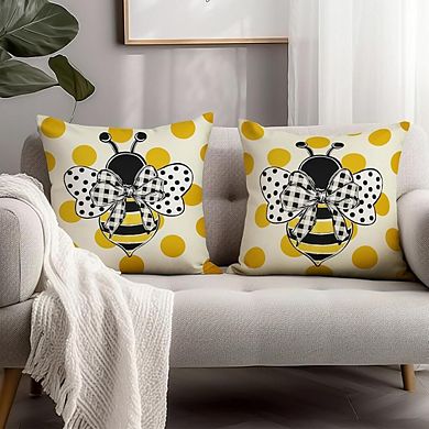 Summer Bee Throw Pillow Covers Set of 2, Polka Dot Farmhouse Cushion Decor