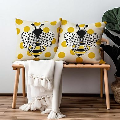 Summer Bee Throw Pillow Covers Set of 2, Polka Dot Farmhouse Cushion Decor