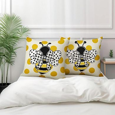 Summer Bee Throw Pillow Covers Set of 2, Polka Dot Farmhouse Cushion Decor