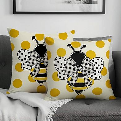 Summer Bee Throw Pillow Covers Set of 2, Polka Dot Farmhouse Cushion Decor