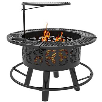 2-in-1 Fire Pit BBQ Grill Portable Wood Burning Firepit