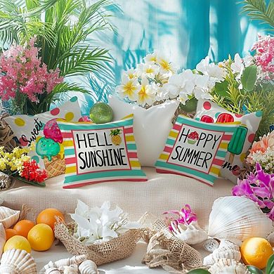 Summer Pillow Covers Set of 4, Ice Cream Popsicle Sunshine Farmhouse Decor