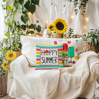 Summer Pillow Covers Set of 4, Ice Cream Popsicle Sunshine Farmhouse Decor