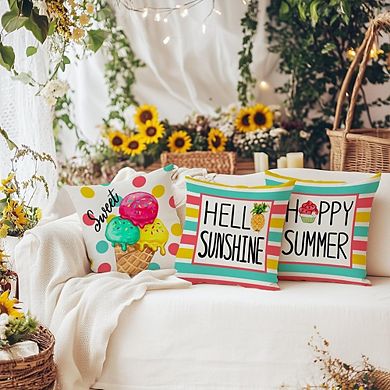 Summer Pillow Covers Set of 4, Ice Cream Popsicle Sunshine Farmhouse Decor
