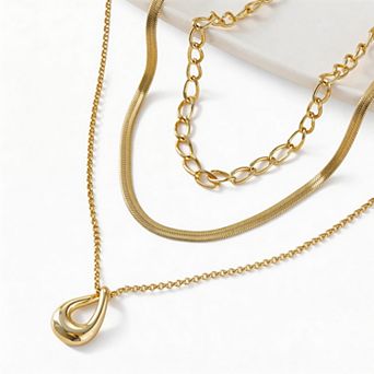 Kaelin Home Womens 14K Plated Herringbone Layered Choker Necklace Set