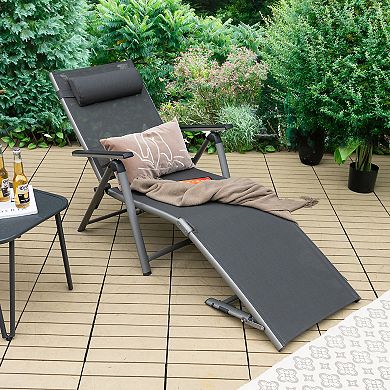 Costway Patio Folding Aluminum Lounge Chair Chaise Adjustable Back Armrest Headrest