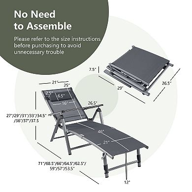 Costway Patio Folding Aluminum Lounge Chair Chaise Adjustable Back Armrest Headrest