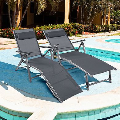 Costway Patio Folding Aluminum Lounge Chair Chaise Adjustable Back Armrest Headrest