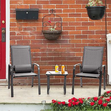 Costway 3PCS Patio Bistro Furniture Set Adjustable Back Stackable Chairs