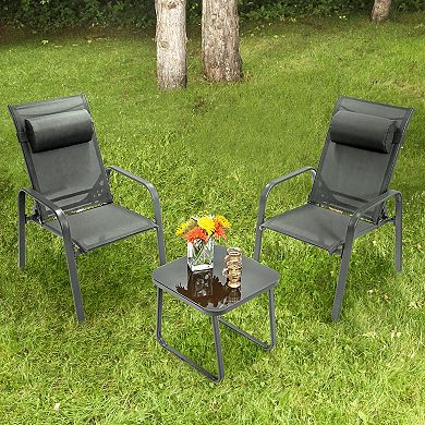 Costway 3PCS Patio Bistro Furniture Set Adjustable Back Stackable Chairs