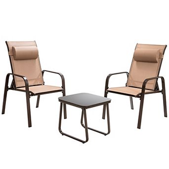 Costway 3 pc Patio Bistro Furniture Set Adjustable Back Stackable Chairs