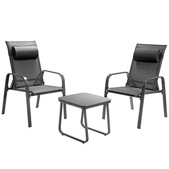 Costway 3 pc Patio Bistro Furniture Set Adjustable Back Stackable Chairs