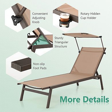 Costway Outdoor Chaise Lounge Chair with Sunshade 6-Level Adjustable Recliner Backyard