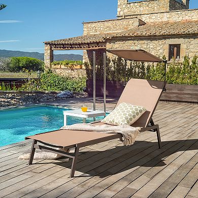 Costway Outdoor Chaise Lounge Chair with Sunshade 6-Level Adjustable Recliner Backyard