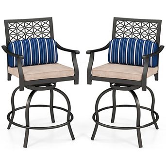 Costway Patio Swivel Bar Stool Chairs Cushioned Pillow Armrest Rocking