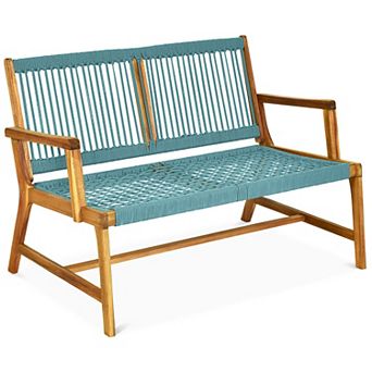 Costway 2-Person Patio Acacia Wood Bench Loveseat Chair Porch Garden Furniture