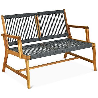 Costway 2-Person Patio Acacia Wood Bench Loveseat Chair Porch Garden Furniture