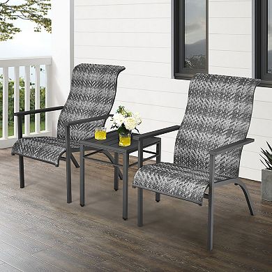 Costway 3 PCS Patio Rattan Bistro Set High Backrest Armrest SideTable