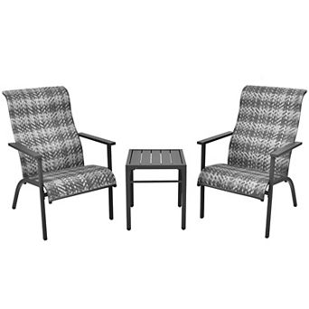 Costway 3 pc Patio Rattan Bistro Set High Backrest Armrest SideTable
