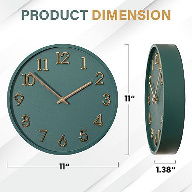 Clockswise 11" Modern Minimalist Round Wall Clock Gold Arabic Numerals Dial Analog Display
