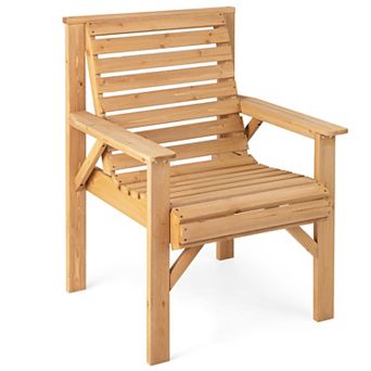 Costway Patio Fir Wood Chair Dining Inclined Backrest Garden Backyard Indoor
