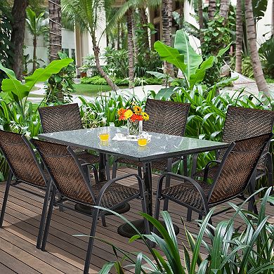 Costway Set of 12 Patio Rattan Dining Chairs Stackable Armrest Garden