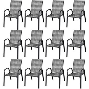 Costway Set of 12 Patio Rattan Dining Chairs Stackable Armrest Garden