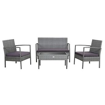 Costway Outdoor Rattan Furniture Set Patio Conversation Sofa Set Cushioned
