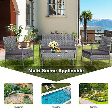 Costway Outdoor Rattan Furniture Set Patio Conversation Sofa Set Cushioned