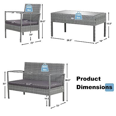 Costway Outdoor Rattan Furniture Set Patio Conversation Sofa Set Cushioned