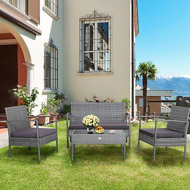 Costway Outdoor Rattan Furniture Set Patio Conversation Sofa Set Cushioned