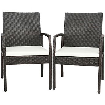 Costway Patio PE Wicker Dining Chairs with Soft Zippered Cushion Armchairs Backyard