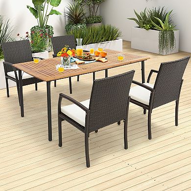 Costway Patio PE Wicker Dining Chairs with Soft Zippered Cushion Armchairs Backyard