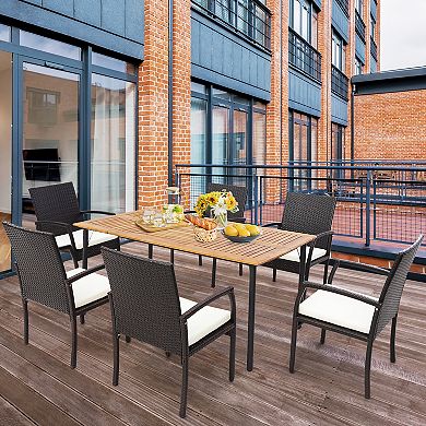 Costway Patio PE Wicker Dining Chairs with Soft Zippered Cushion Armchairs Backyard