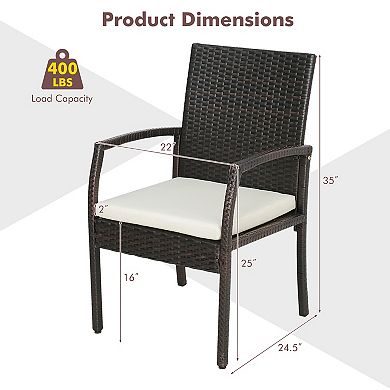 Costway Patio PE Wicker Dining Chairs with Soft Zippered Cushion Armchairs Backyard