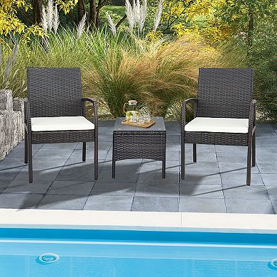 Costway Patio PE Wicker Dining Chairs with Soft Zippered Cushion Armchairs Backyard