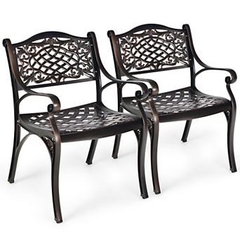 Costway Patio Dining Bistro Chair All Weather Cast Aluminum Armrest Garden
