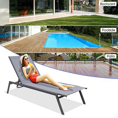 Costway Patio Lounge Chair Chaise Recliner 6-Position Adjustable Back Garden Poolside