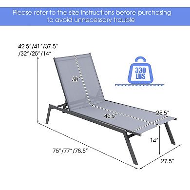 Costway Patio Lounge Chair Chaise Recliner 6-Position Adjustable Back Garden Poolside