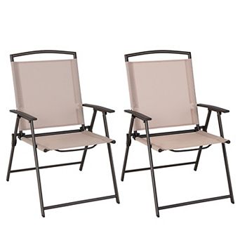 Costway Patio Folding Sling Dining Chairs Armrests Steel Frame Outdoor