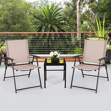 Costway Patio Folding Sling Dining Chairs Armrests Steel Frame Outdoor