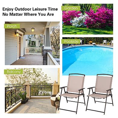 Costway Patio Folding Sling Dining Chairs Armrests Steel Frame Outdoor