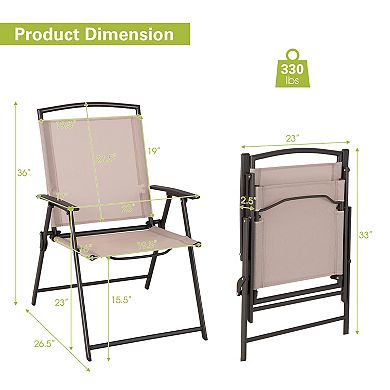 Costway Patio Folding Sling Dining Chairs Armrests Steel Frame Outdoor