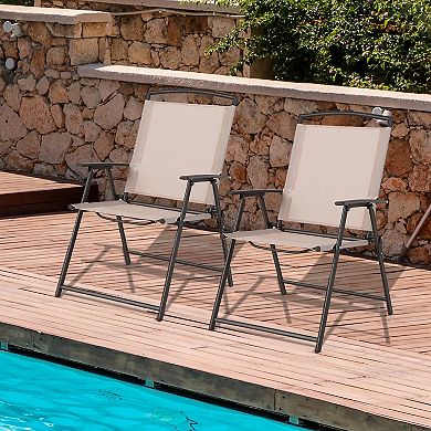 Costway Patio Folding Sling Dining Chairs Armrests Steel Frame Outdoor
