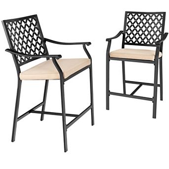 Costway Patio Bar Stool Counter Height Cushioned Chair Armrest Garden Deck