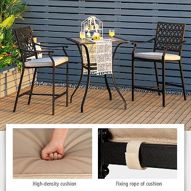 Costway Patio Bar Stool Counter Height Cushioned Chair Armrest Garden Deck
